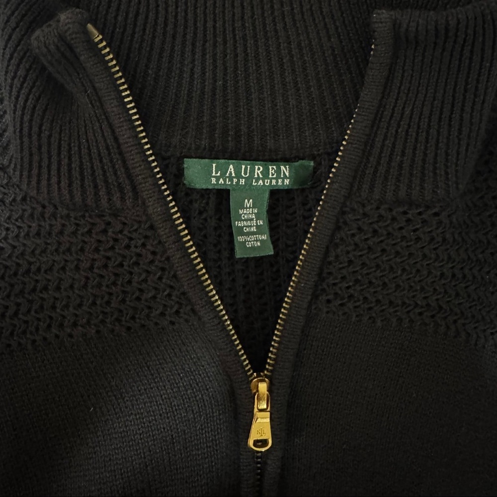 Ralph Lauren Rack Stitch Mockneck Sweater Dress Black Cotton Size Medium - Picture 10 of 12